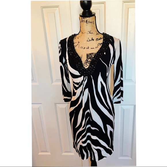 Bisou Bisou Dresses & Skirts - Bisou Bisou Zebra Dress with Embellishments